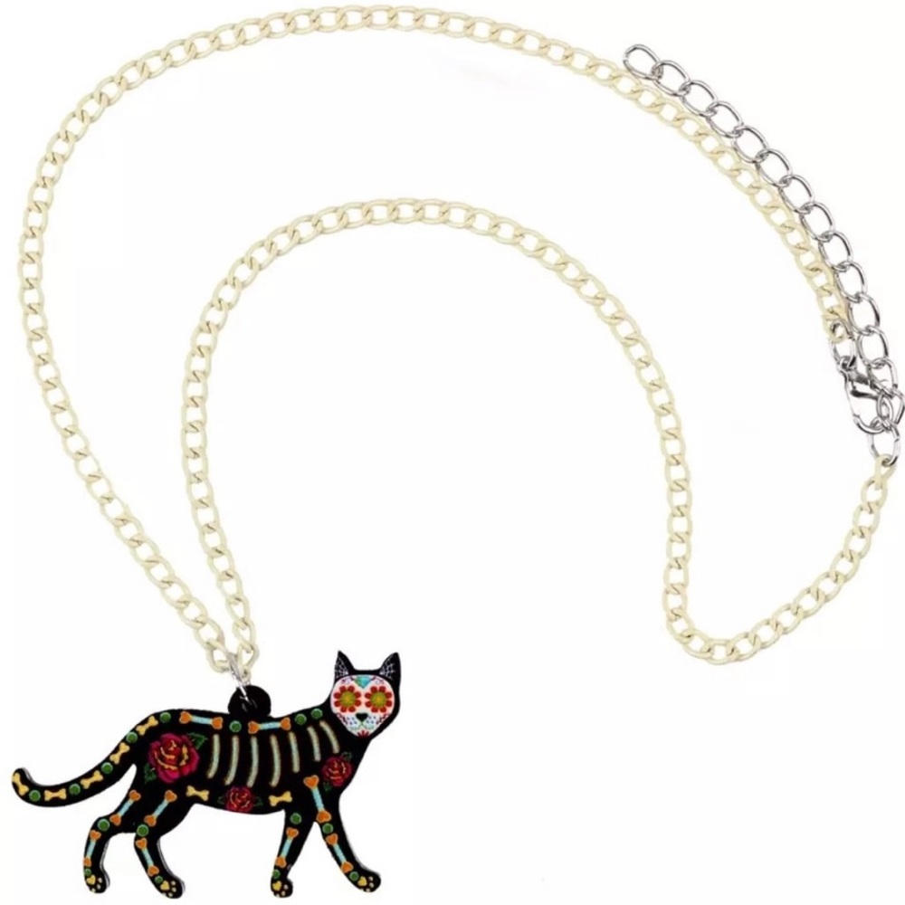 SUGAR SKULL CALAVERA CAT NECKLACE